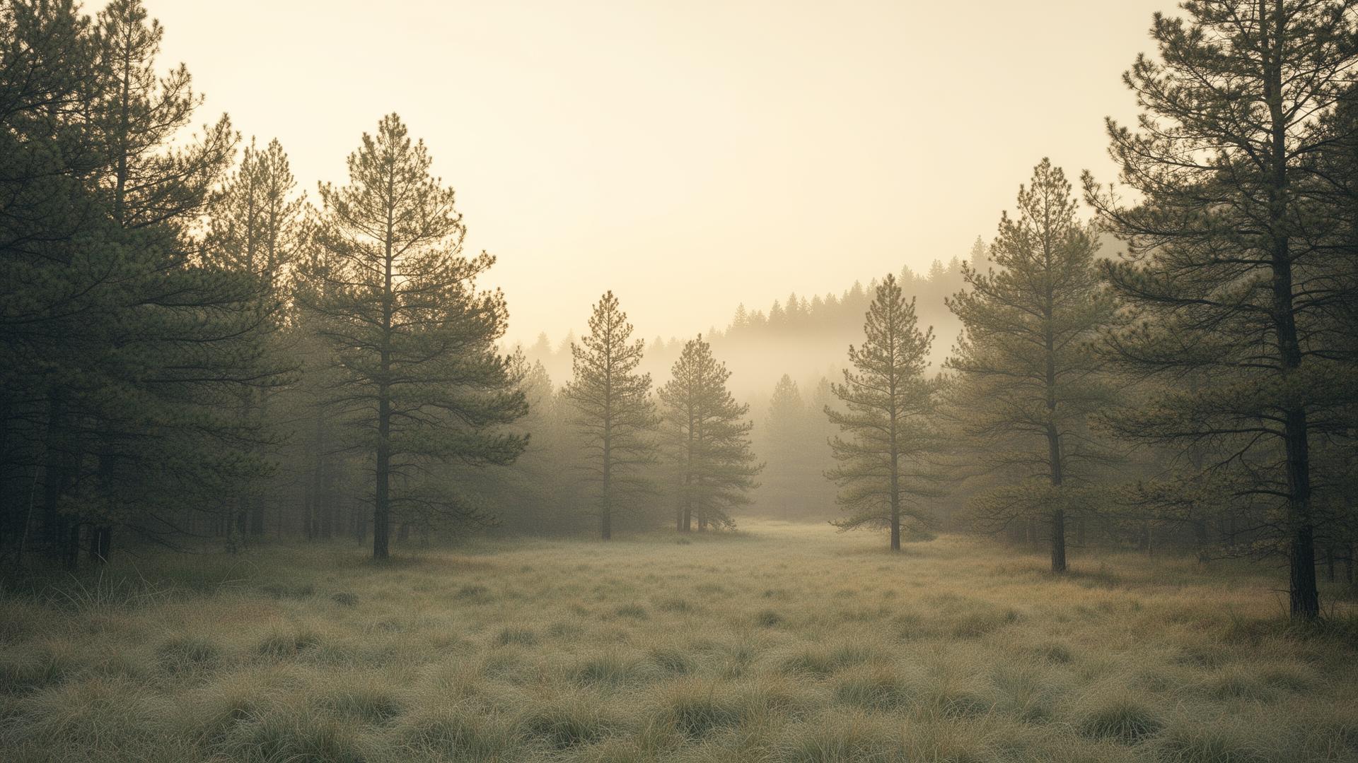Foggy pine valley at dawn